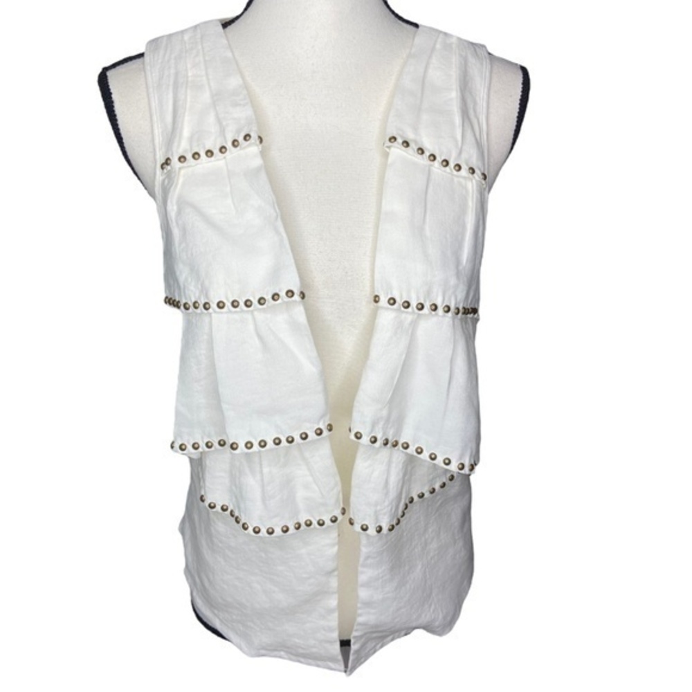Allen‎ B by Allen Schwartz Vest Cream White Studded Tiered Ruffle Vest Size M